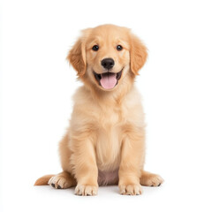 Fototapeta premium golden retriever puppy with playful expression, sitting happily