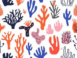 Vibrant Coral Reef Illustration, Abstract Seaweed Background