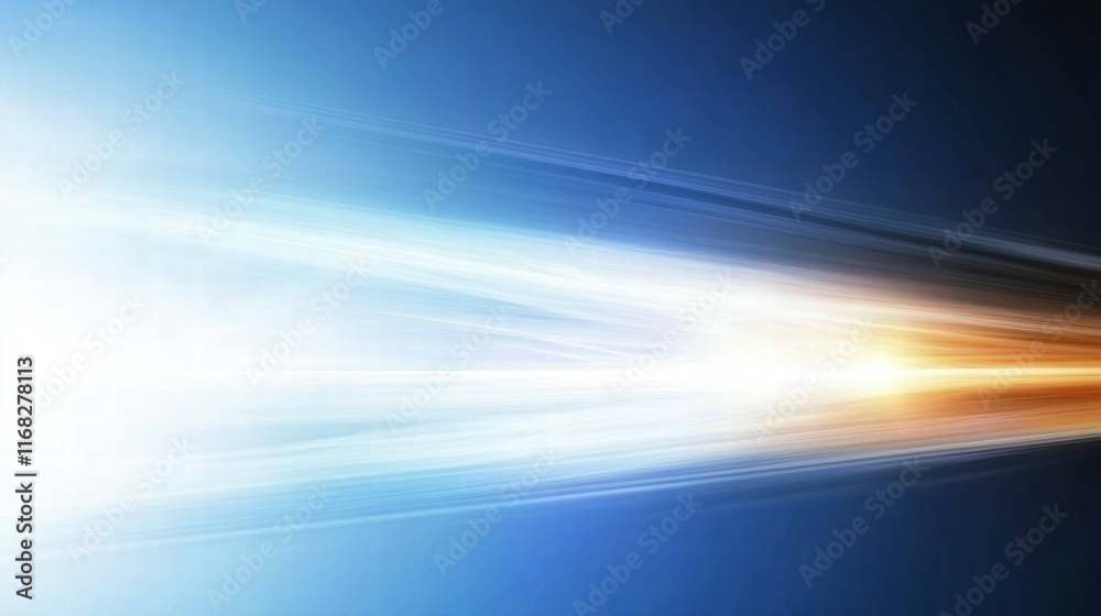 Poster abstract image depicting dynamic light streaks in blue and orange hues.