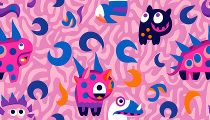 Pink Monster Illustration Cartoon Background