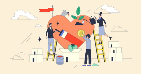 Charity-Neubrutalism features a heart, ladder, and coin, symbolizing growth and support. Neubrutalism style