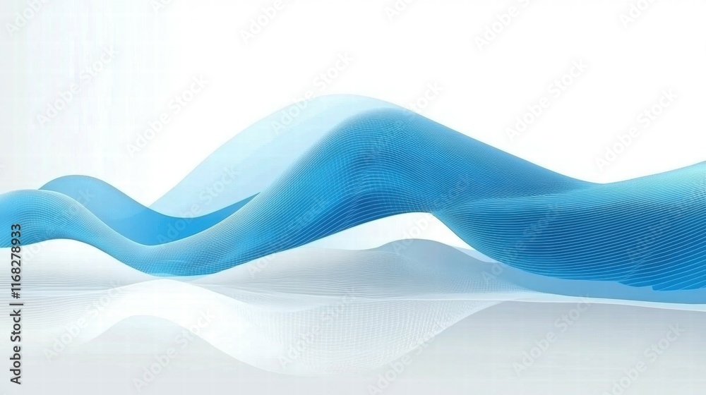 Poster Abstract blue waves creating a smooth, flowing design on a light background.