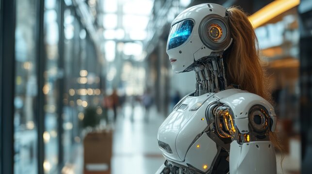 Fembot in Modern Cityscape: A Glimpse into the Future of AI