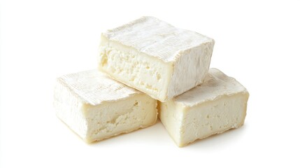 Three pieces of creamy white cheese sit together