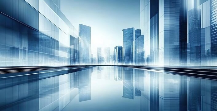 Ultra-Realistic Cityscape: Futuristic Skyscrapers with Blurred Backdrop and Cool Blue Tones