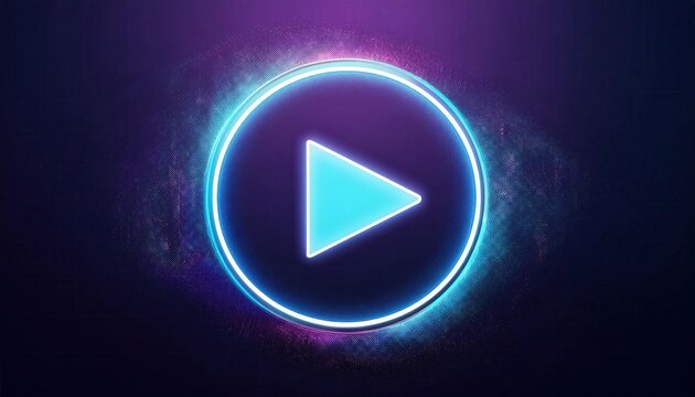 A glowing blue play button surrounded by a vibrant circular halo, set against a dark background, conveying a modern digital feel.