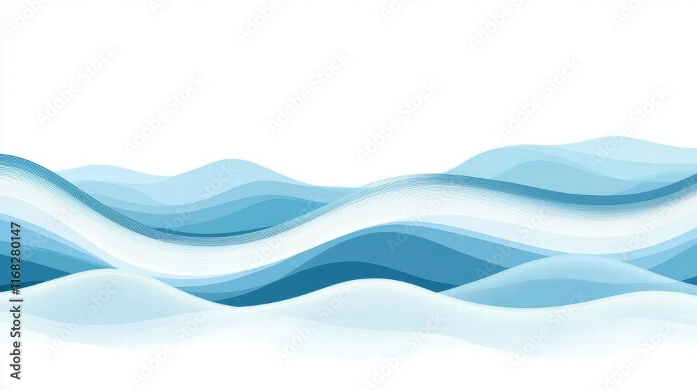 Poster Abstract waves in varying shades of blue, creating a serene and calming visual effect.