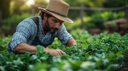 A Farmer Tending to His Garden