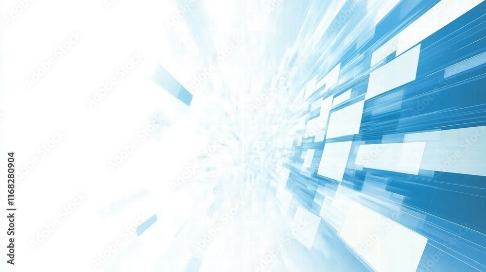 Poster Abstract blue background with dynamic lines and shapes conveying speed and technology.