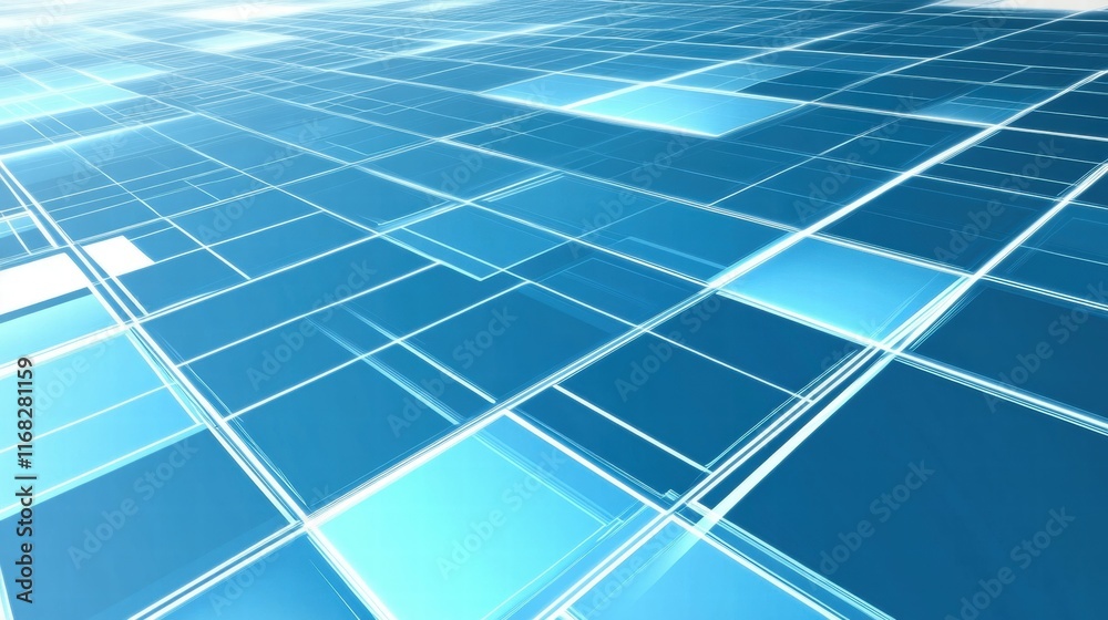 Poster A digital abstract background featuring blue geometric patterns and reflections.