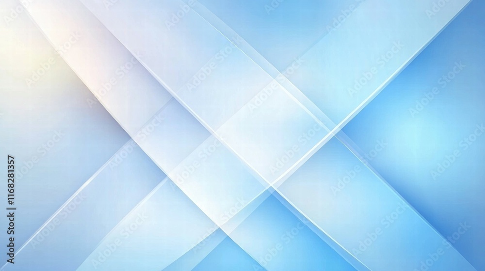 Poster Abstract blue and white background with overlapping translucent layers.