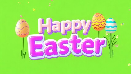Happy Easter text with colorful animation on green screen. Spring religious traditional holiday concept