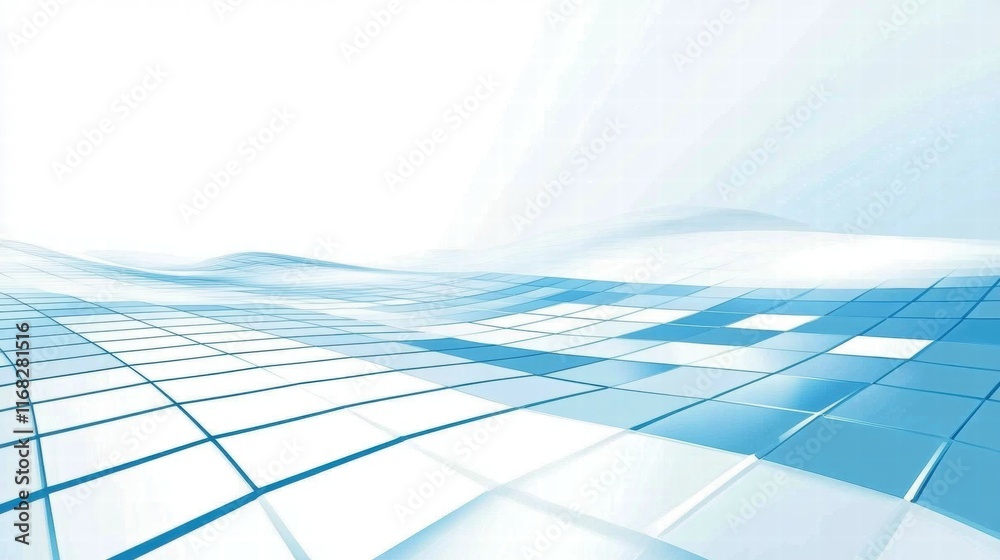 Poster abstract blue grid design with smooth waves, suggesting modernity and technology.