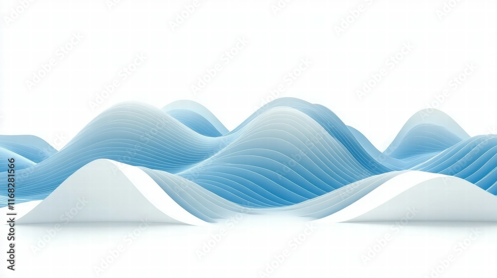 Poster abstract waves in soft blue tones create a serene, flowing landscape.