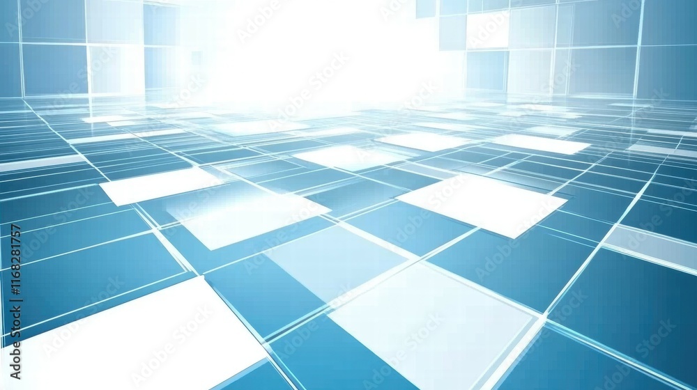 Poster Abstract blue grid design with light effects, suitable for backgrounds or digital projects.