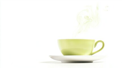 Obraz premium A light green teacup with steam rising above it