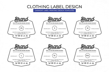 Clothing Label Templates Featuring Various Sizes and Design Instructions