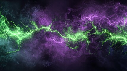 Naklejka premium Abstract Electric Storm: A Symphony of Green and Purple Lightning