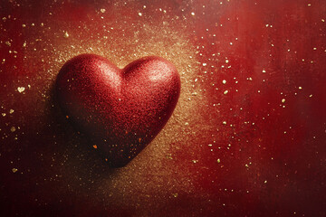 Obraz premium A vibrant red heart sprinkled with golden glitter, symbolizing love, passion, and romance. Perfect for Valentine's Day, romantic occasions, and designs that evoke feelings of love and affection.