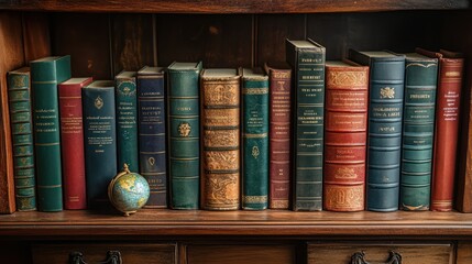 Antique Bookshelf: A Collection of Vintage Books and a Globe