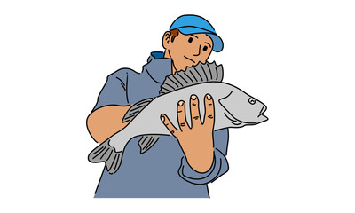 line art color of fisherman illustration