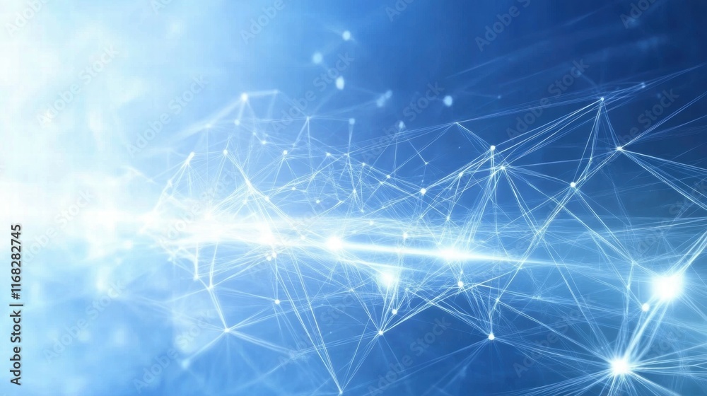 Aufkleber Abstract digital network with glowing lines and nodes representing connectivity and technology.