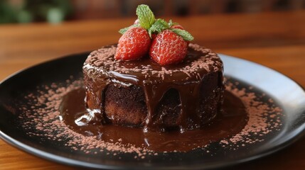 Decadent Chocolate Lava Cake with Fresh Strawberries