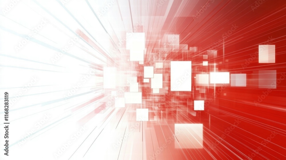 Aufkleber Abstract design with red and white colors, featuring dynamic shapes and lines.