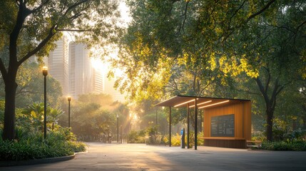 Solar-powered electric bicycle charging station in urban park eco-friendly infrastructure natural setting daylight view sustainable transportation concept