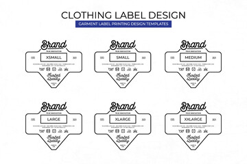 Clothing Label Templates Featuring Various Sizes and Design Instructions