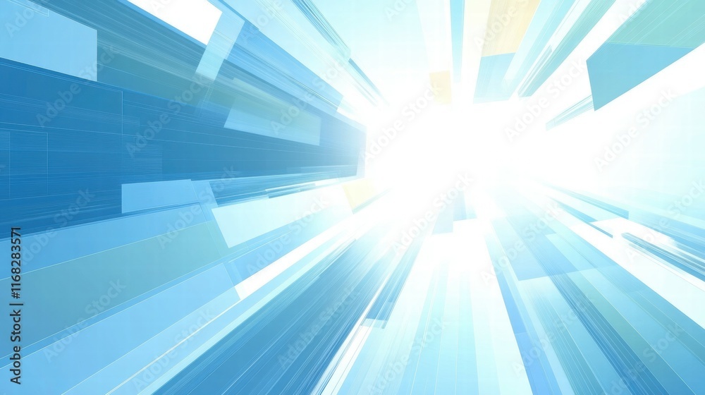 Aufkleber Abstract blue rays converging towards a bright light, creating a sense of motion and depth.