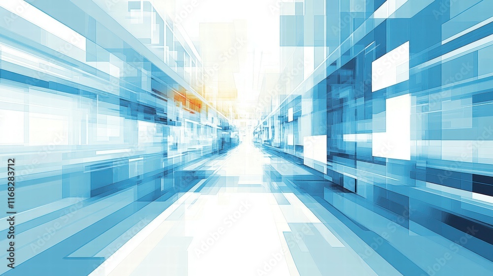 Poster abstract blue and white digital background with a sense of motion and depth.