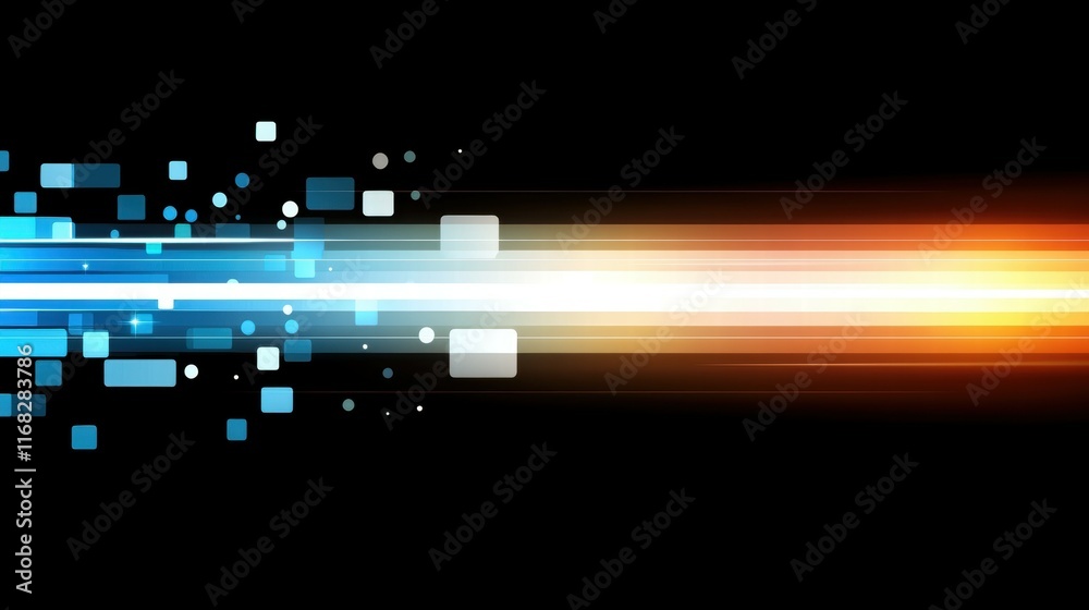 Aufkleber A dynamic abstract design featuring colorful lines and squares on a black background.