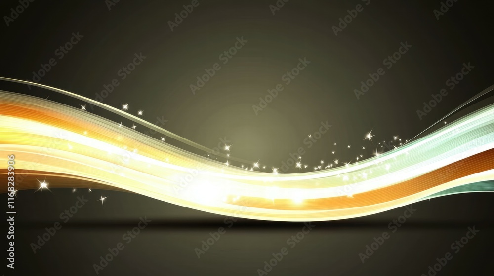 Aufkleber Abstract wave design with glowing elements and sparkles on a dark background.