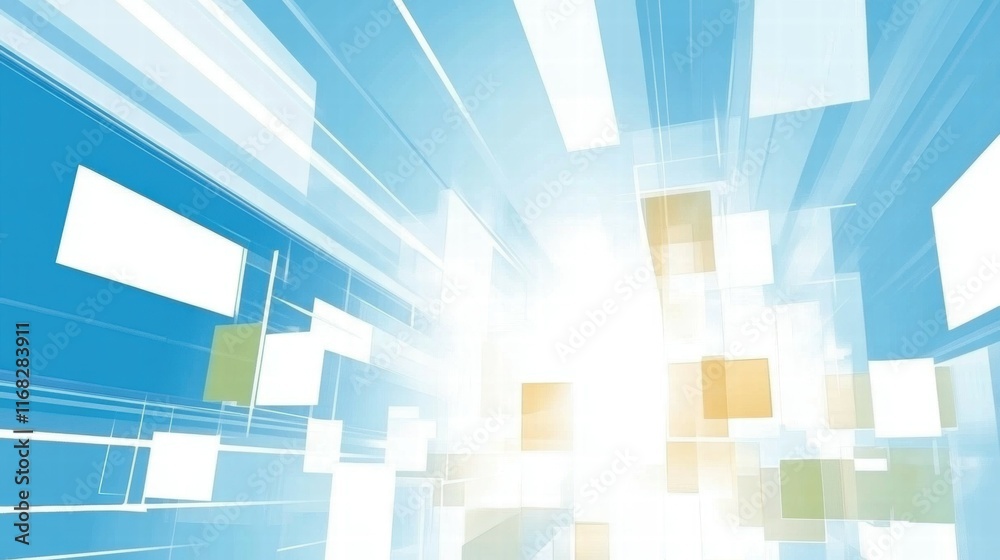 Aufkleber abstract design with light rays and geometric shapes in a blue background.