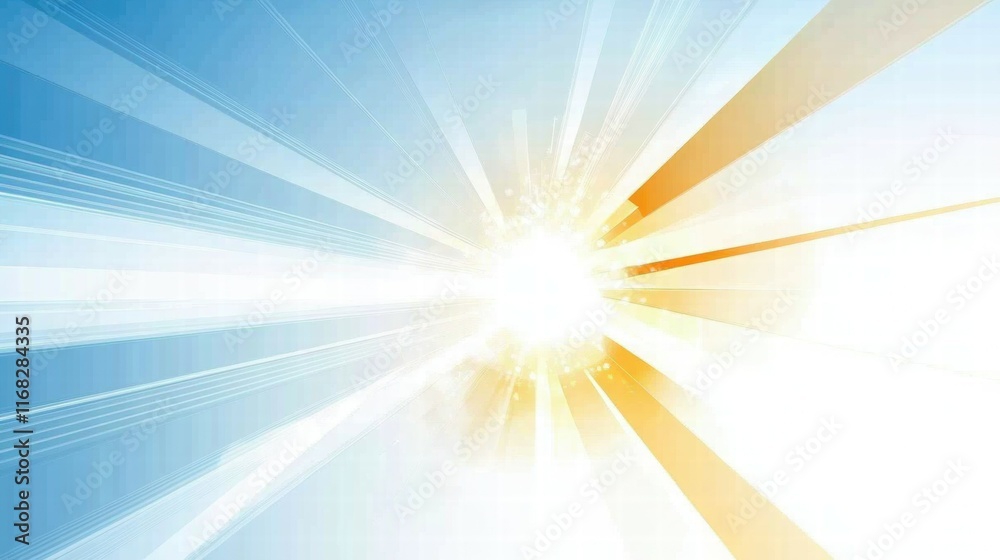 Poster a bright, abstract representation of light rays radiating from a central point.
