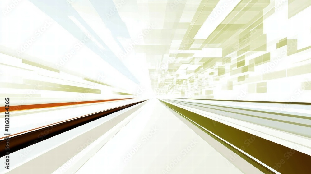 Poster abstract digital artwork depicting a sense of speed and motion with light and geometric shapes.
