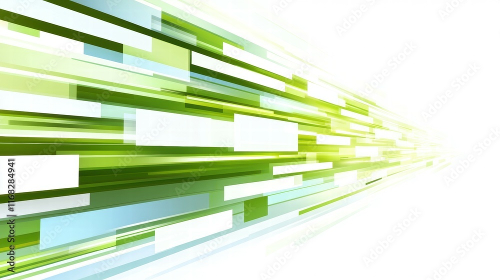 Poster abstract graphic design featuring dynamic green and blue lines suggesting motion and energy.