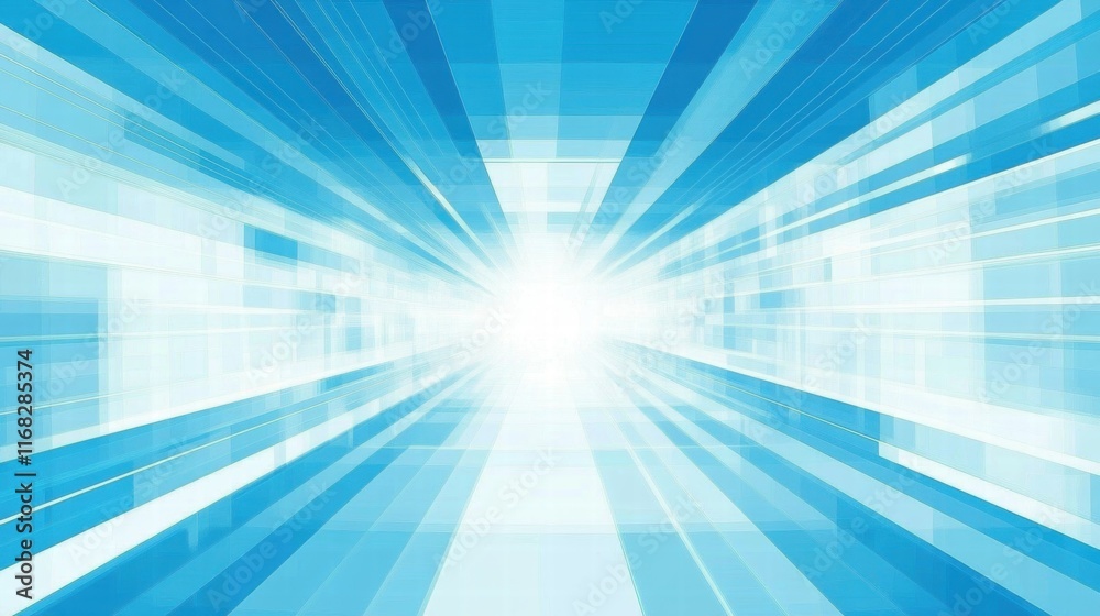 Poster Abstract blue background with light rays creating a sense of depth and motion.