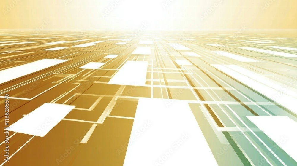Poster abstract digital landscape with geometric lines and light effects.