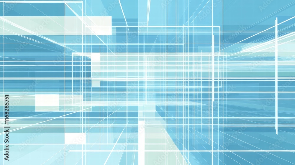 Poster abstract digital design with blue tones and intersecting lines, suggesting technology and connectivi