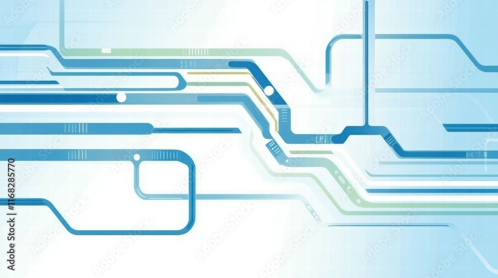 Poster abstract digital design with blue and green lines, representing technology and connectivity.