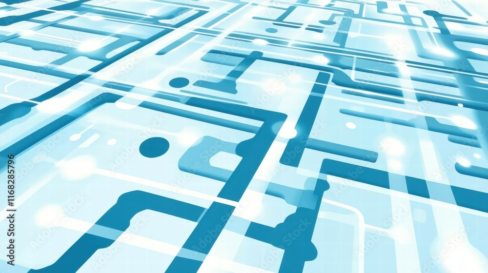 Poster Abstract digital circuitry design with blue lines and glowing elements.