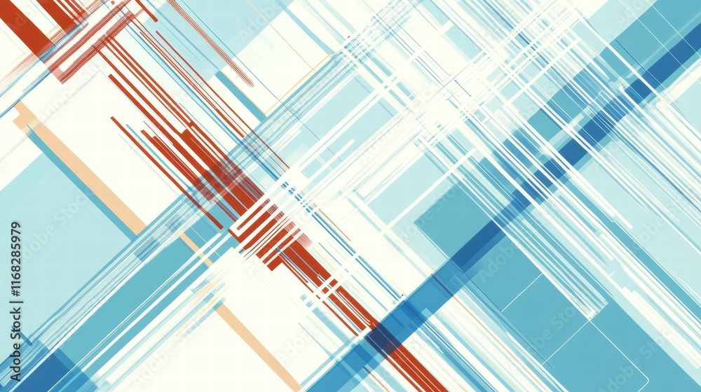 Aufkleber abstract design featuring intersecting lines in blue and red tones.