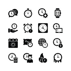 A set of unique icons depicting various time management and scheduling concepts