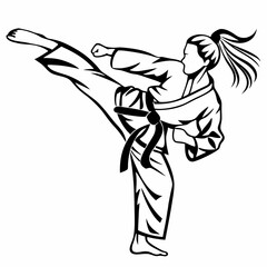Dynamic Martial Arts Fighter Performing a High Kick in Iconic Black and White Style
