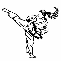 Dynamic Martial Arts Fighter Performing a High Kick in Iconic Black and White Style