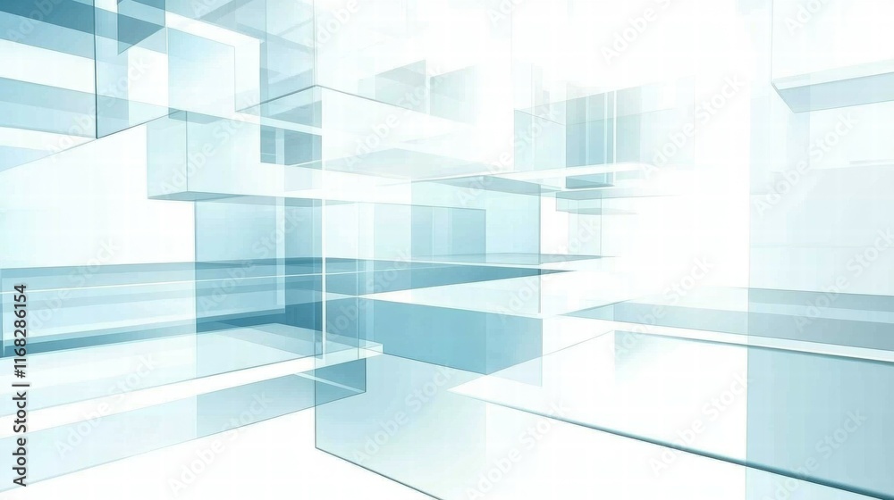 Poster Abstract geometric design with translucent layers and light effects.