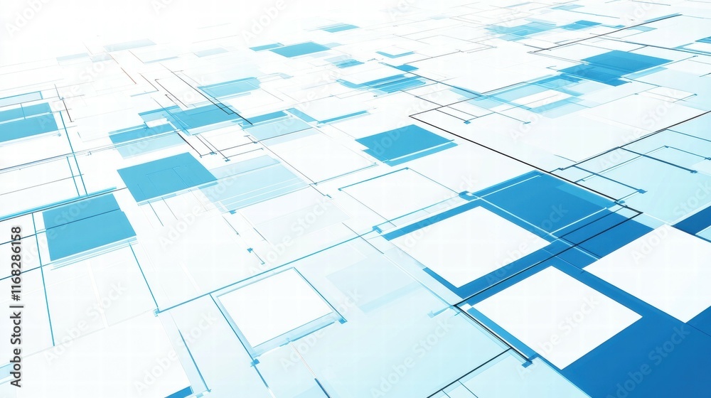 Poster abstract geometric pattern in blue and white, suggesting technology and digital design.