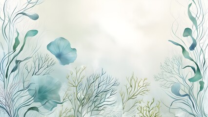 AI GENERATE, Abstract underwater botanical design with floating algae and coral shapes 